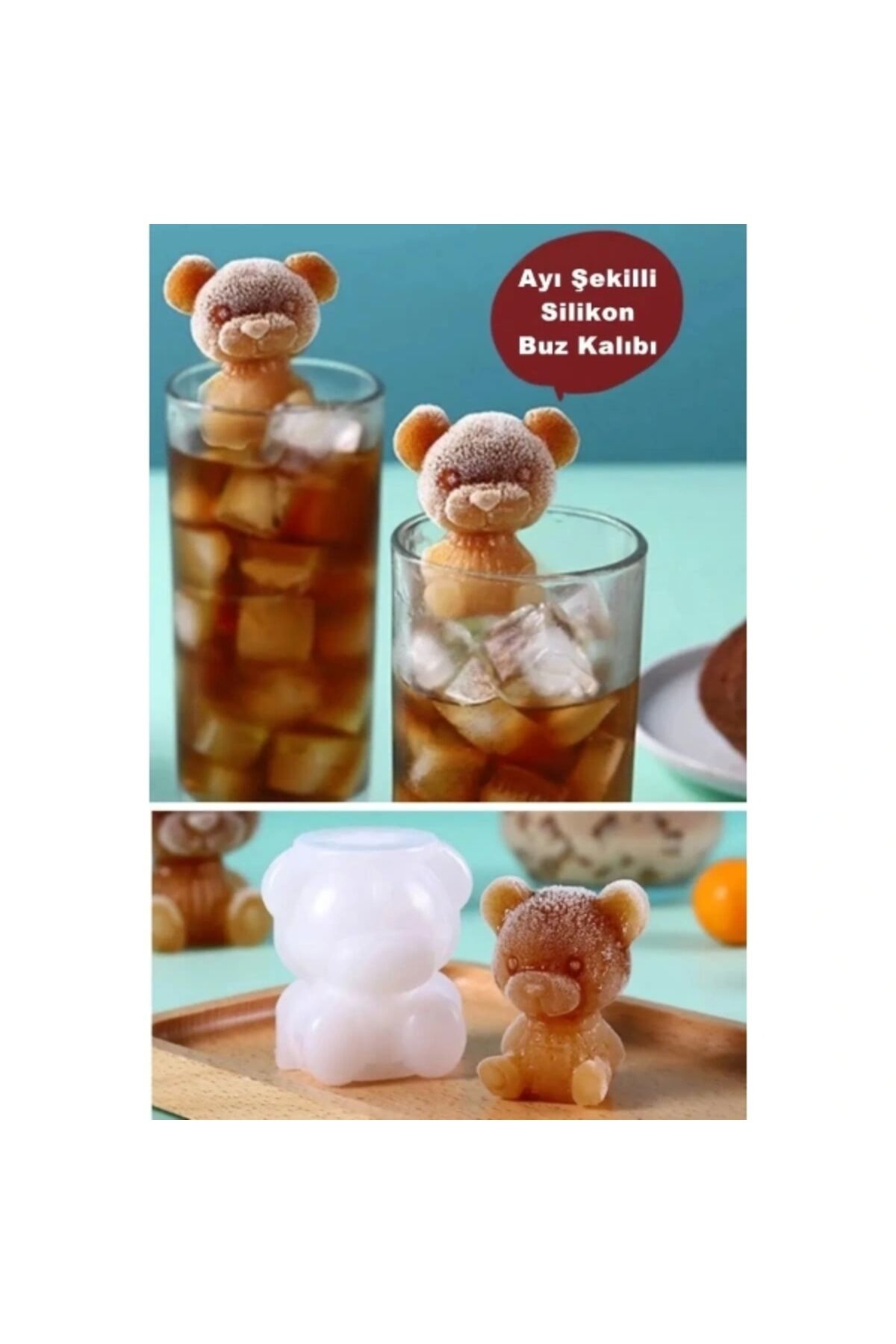 Ayı Şekilli Silikon Buz Kalıbı beyaz - Tek Ebat - Belirtilmemiş