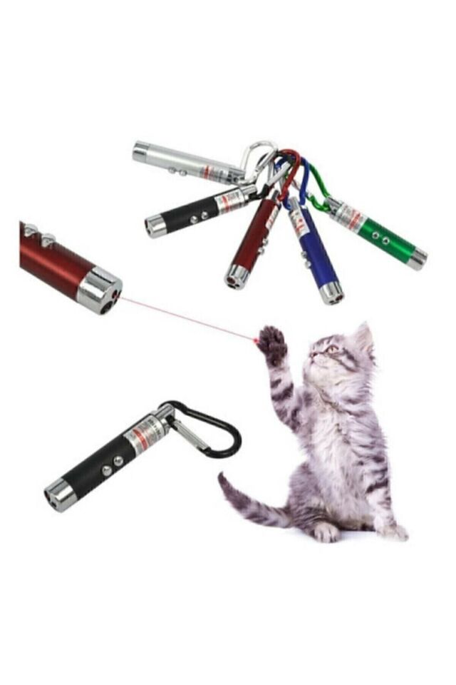 3 Fonksiyonlu Kırmızı Beyaz Işıklı Led Kedi Köpek Oyuncak Anahtarlık Lacivert - Tek Ebat