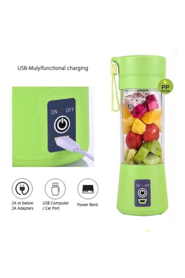 Portatif Taşınabilir Usb Şarjlı 380ml 4 Bıçaklı Meyve Sıkacağı Ve Karıştırıcı El Blender Termos
