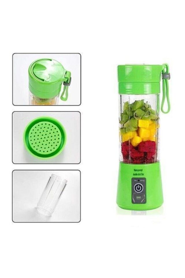 Portatif Taşınabilir Usb Şarjlı 380ml 4 Bıçaklı Meyve Sıkacağı Ve Karıştırıcı El Blender Termos