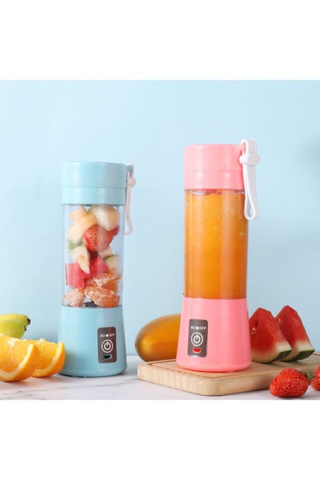 Portatif Taşınabilir Usb Şarjlı 380ml 4 Bıçaklı Meyve Sıkacağı Ve Karıştırıcı El Blender Termos