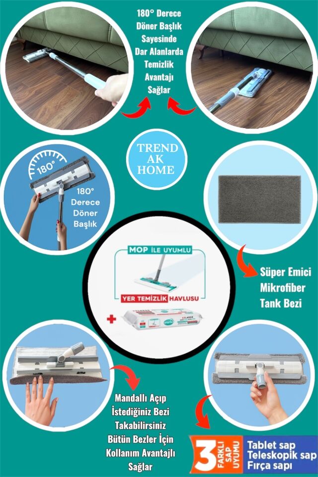 Mandallı Mikrofiber Mop Paspas – Süper Emici & Çok Amaçlı Temizlik - 5433 Tek Ebat