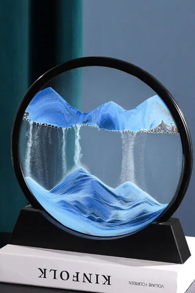 Hediyelik Kum Saati Yuvarlak Model Standlı Dekoratif Kum Saati 19cm