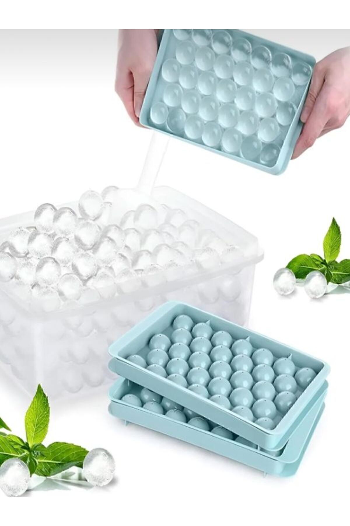 Küre Buz Kalıbı Kapaklı 33 Hazneli Yuvarlak Buz Kalıbı Kokteyl Sunum Buz Kalıbı Rrenkli - Tek Ebat - 170 x 100