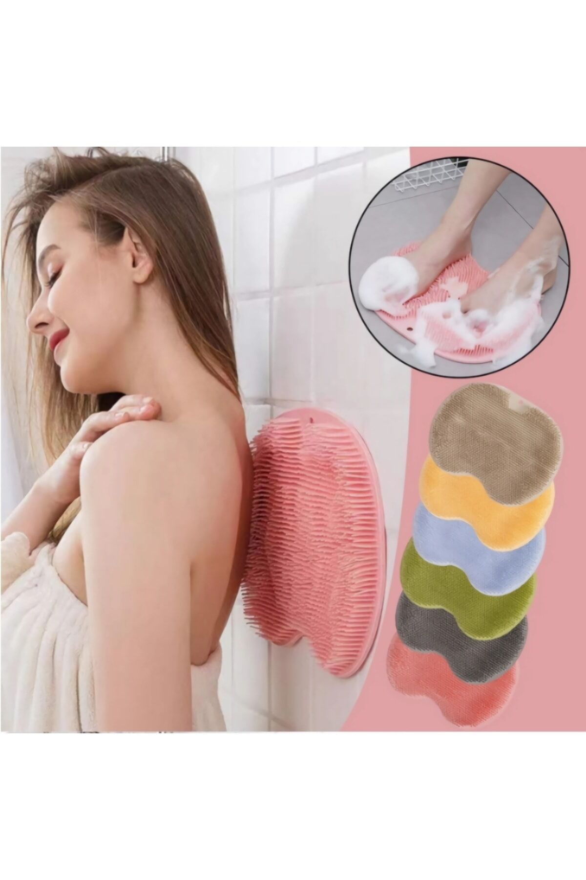 Pratik Silikon Vantuzlu Banyo Fırçası Masaj Pedi Sırt Ayak Kesesi Yıkama Aleti | Sırt Lifi Ayak Matı Tek Ebat