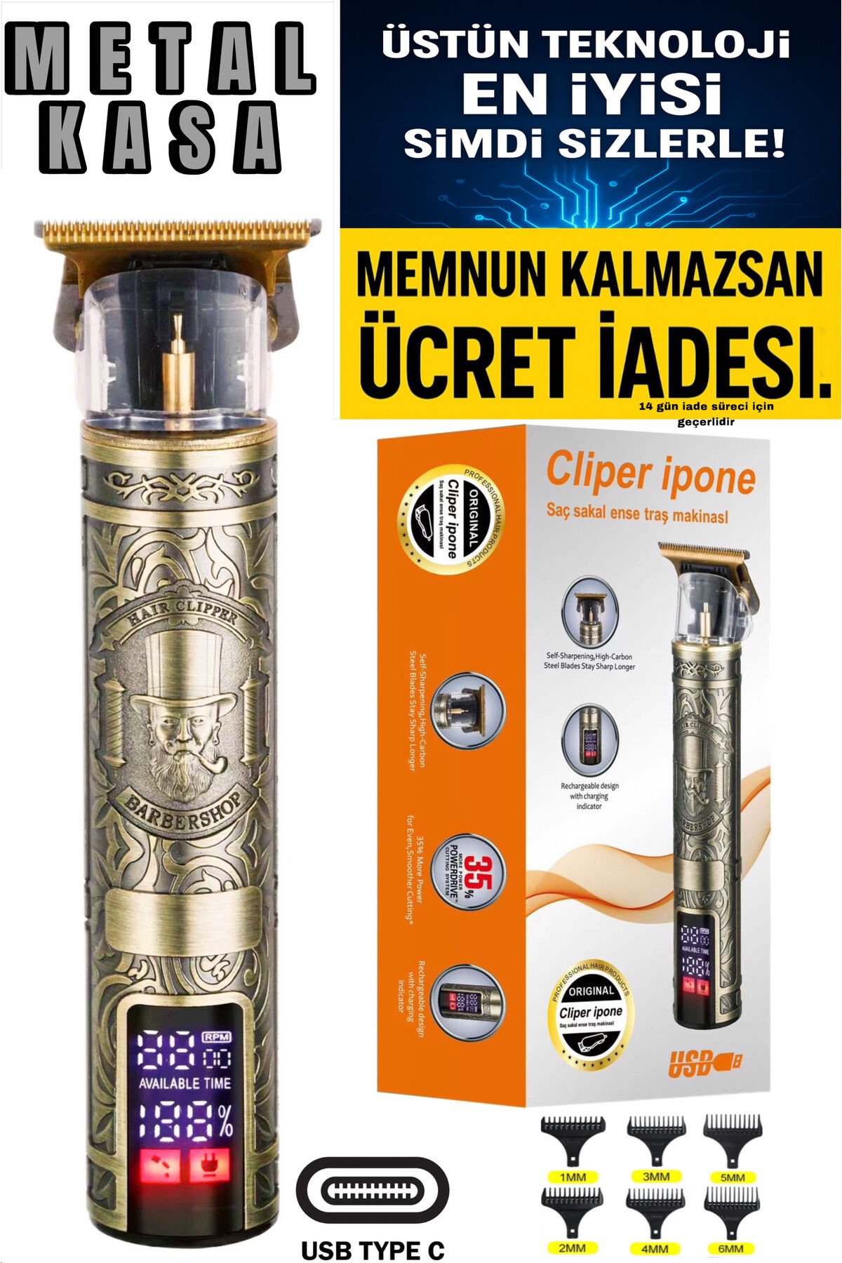 Profesyonel Saç Sakal Ense Vücut Lazer Öncesi Kuaförlere Özel Tıraş Makinesi Demir Kasa sarı - Tek Ebat