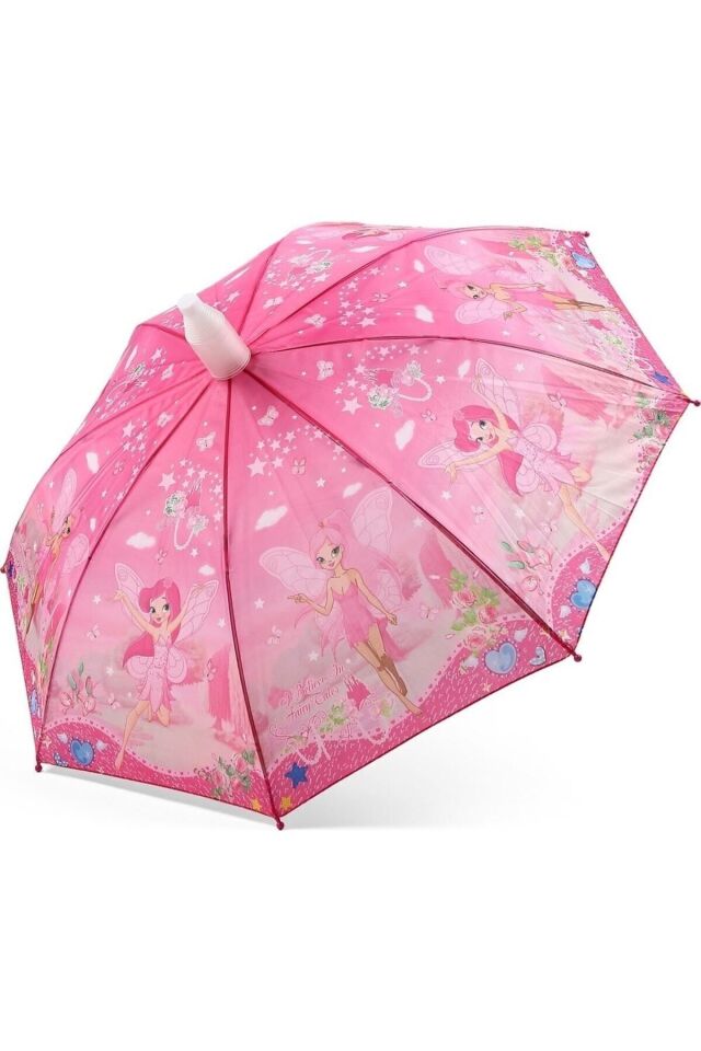 Bardaklı Kız Çocuk Şemsiyesi, Otomatik Mekanizma(KARIŞIK DESEN) Pembe - Tek Ebat