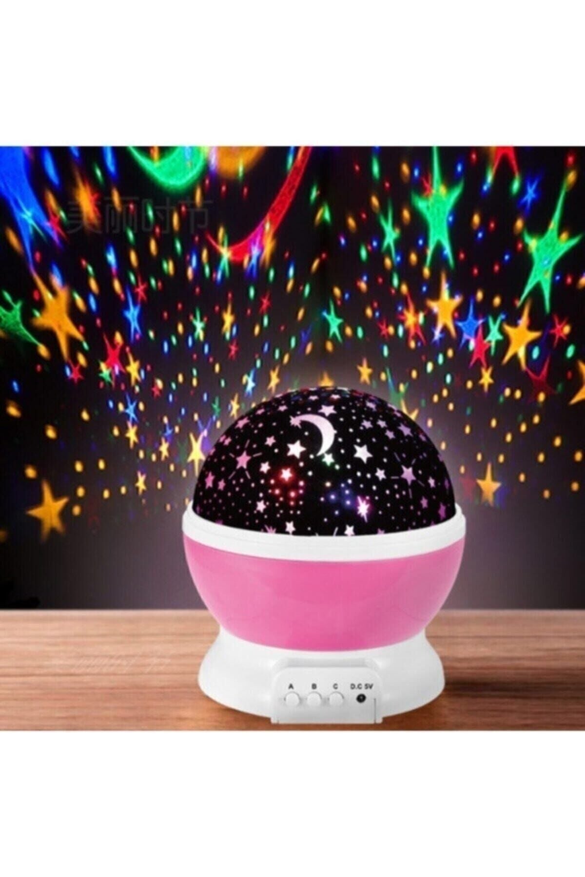 Pembe Dönen Projeksiyon Gece Lambası Star Master Ay Yıldız Duvar Led