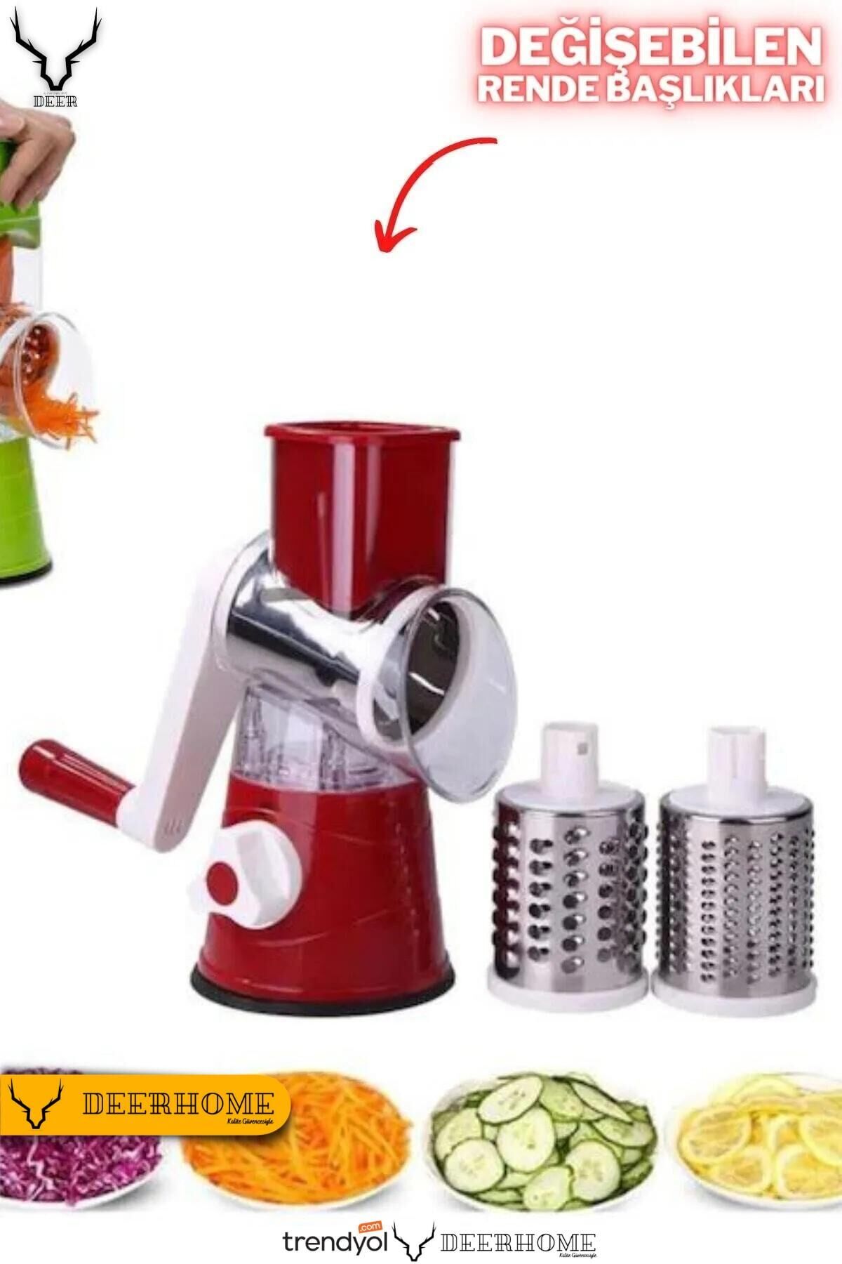 3 Başlıklı Çevirme Kollu Rende Değirmen Kırmızı Renkli