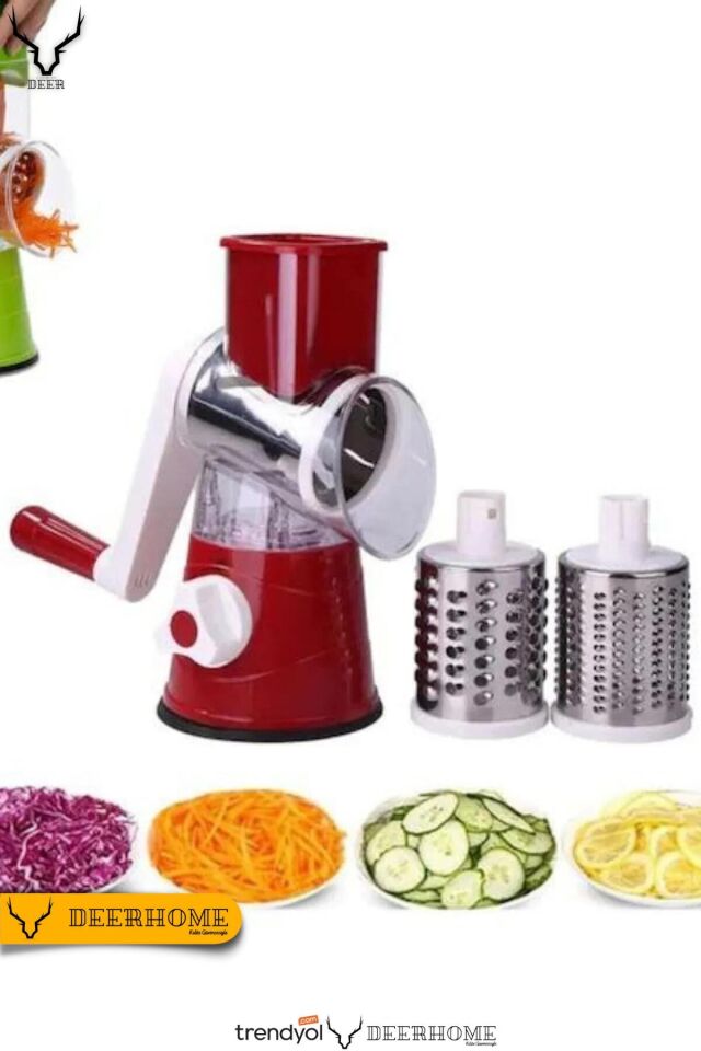 3 Başlıklı Çevirme Kollu Rende Değirmen Kırmızı Renkli