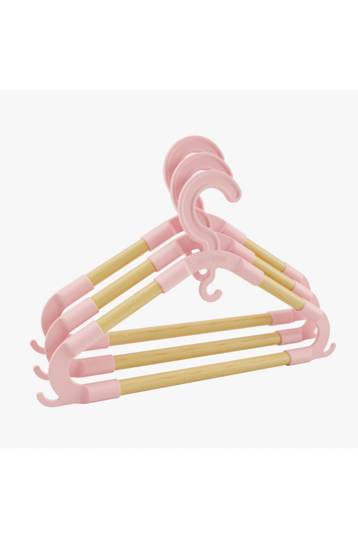 Ahşap Bebek Askısı Pembe Kıyafet Ve Elbise Askısı 3'lü Set - Seo 8113 8113 Tek Ebat