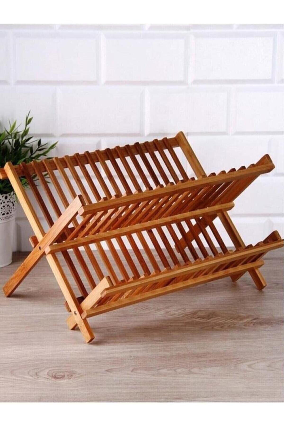 Bambu Ahşap Katlanır Tabaklık Katlanabilir Bulaşıklık koza gift