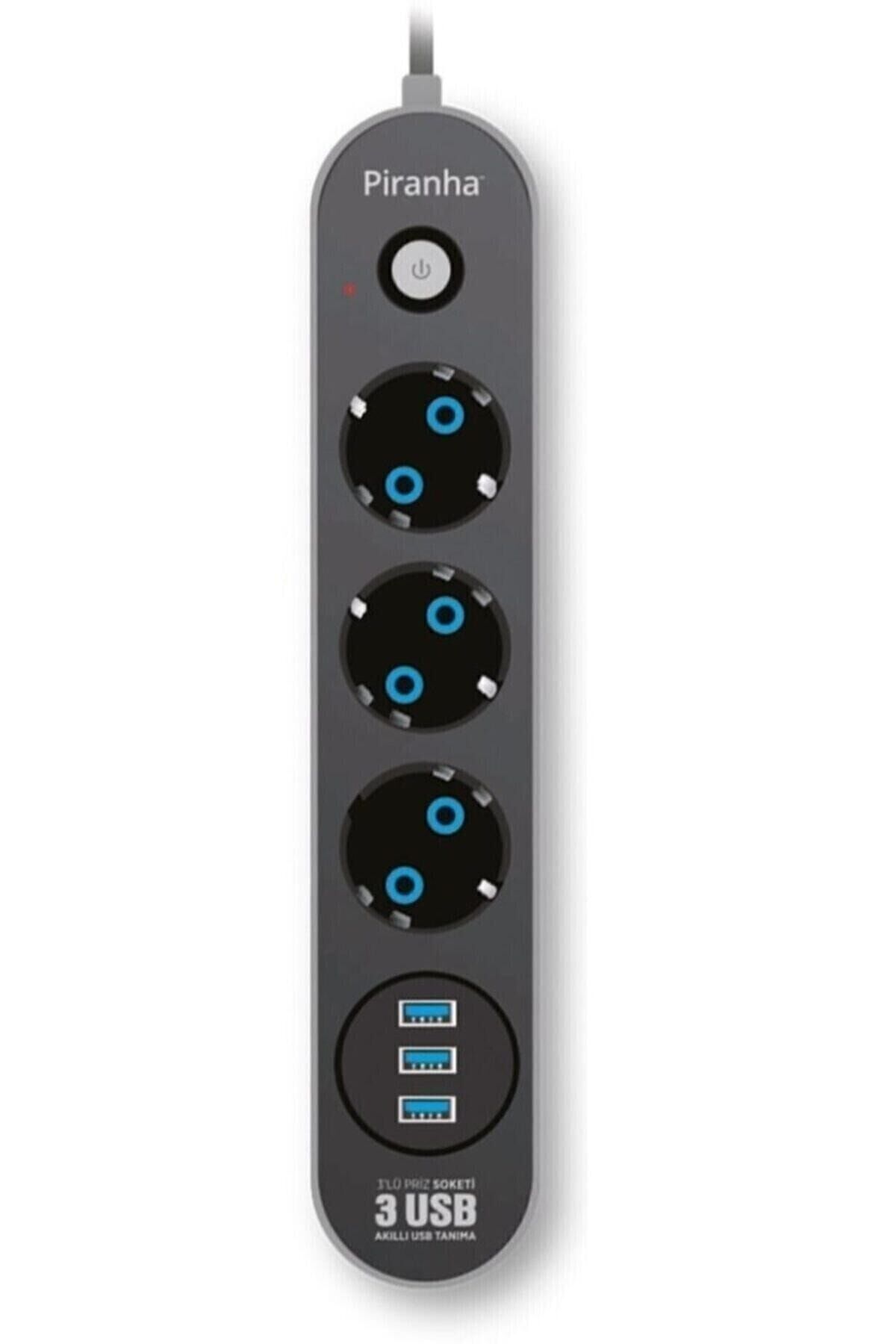 3395 Akım Korumalı Grup Priz Ve 3'lü Usb Şarj Aleti gri - Tek Ebat