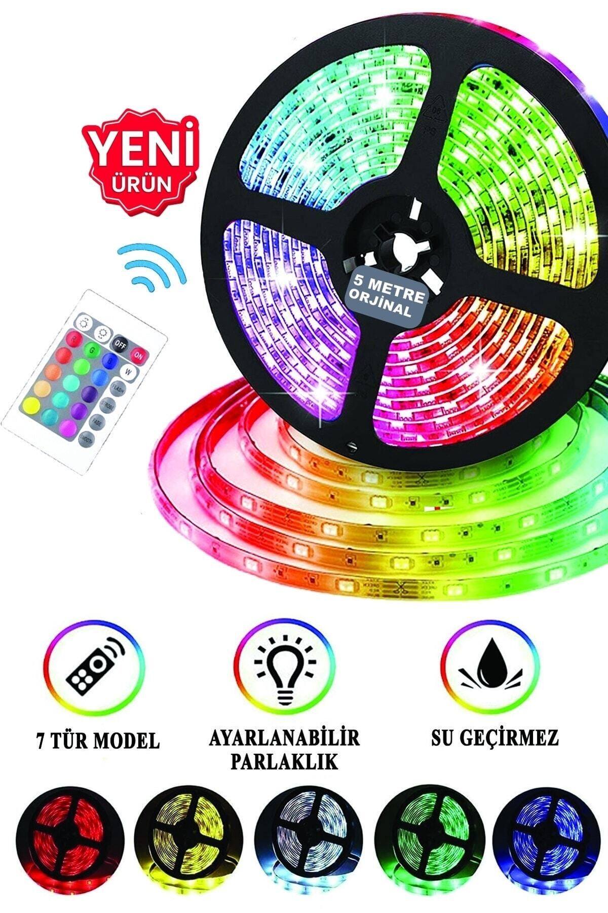 5 mt Kumandalı Işıldak Rgb Şerit Led Lamba iç Ve Dış Mekan Silikon Yapışkanlı Aydınlatma çok renkli - Tek Ebat