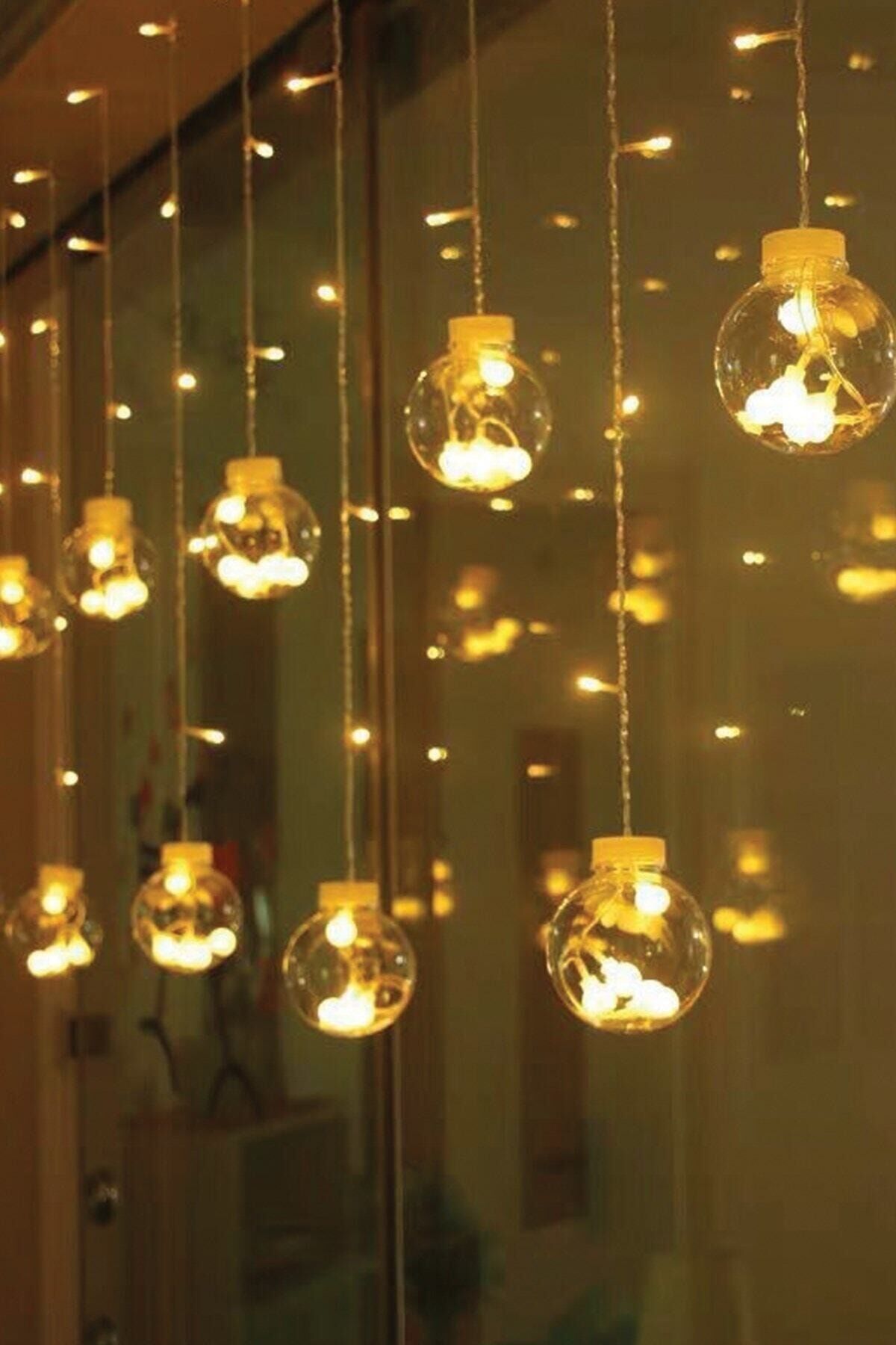 Dekoratif Işıklı Top Perde Led Fişli Sarı Renk 3mx2m SARI - Tek Ebat