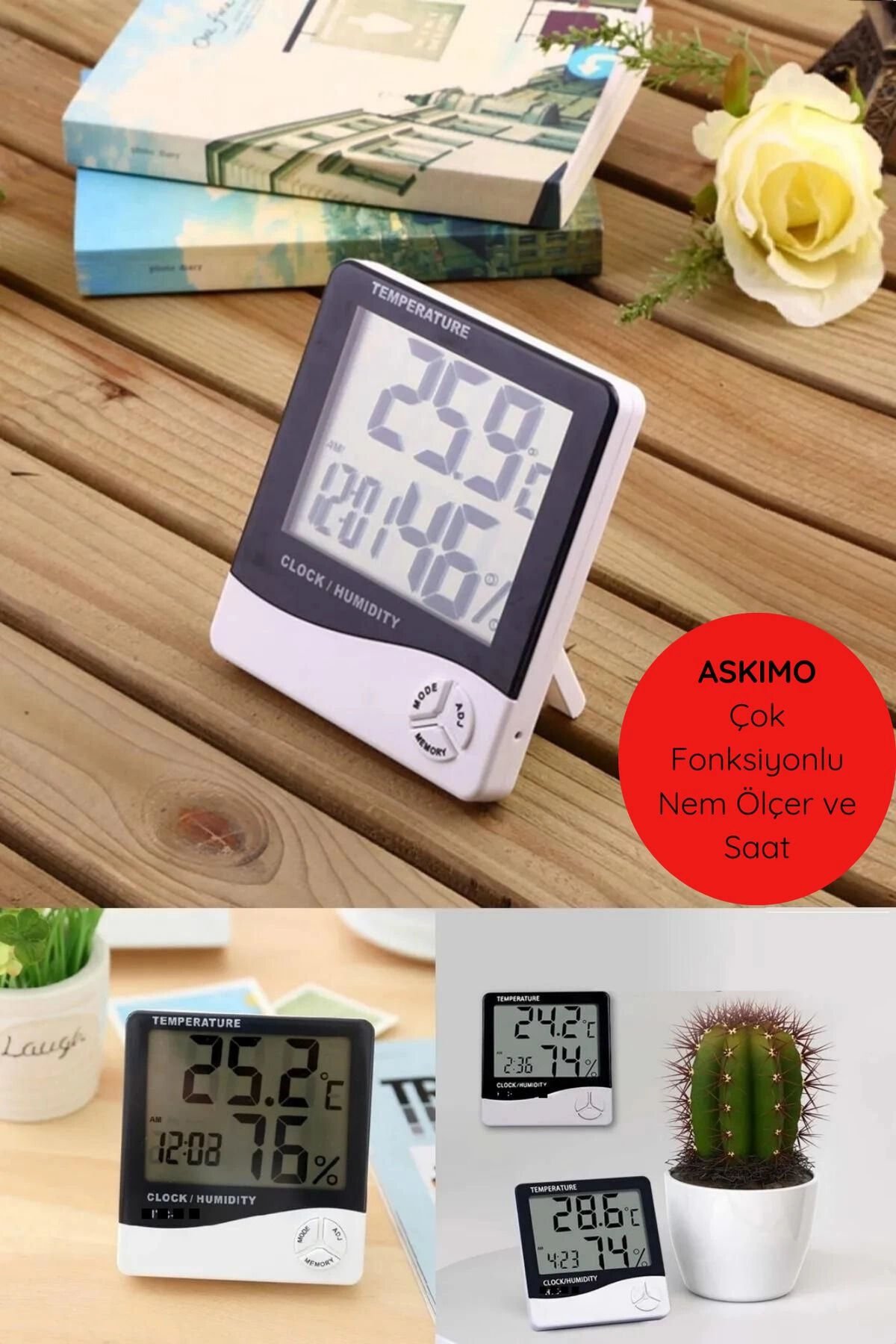 Çok Fonksiyonlu Lcd Dijital Ekranlı Duvar Ve Masaya Uygun Standlı Nem Derece Masa Saati Termostat