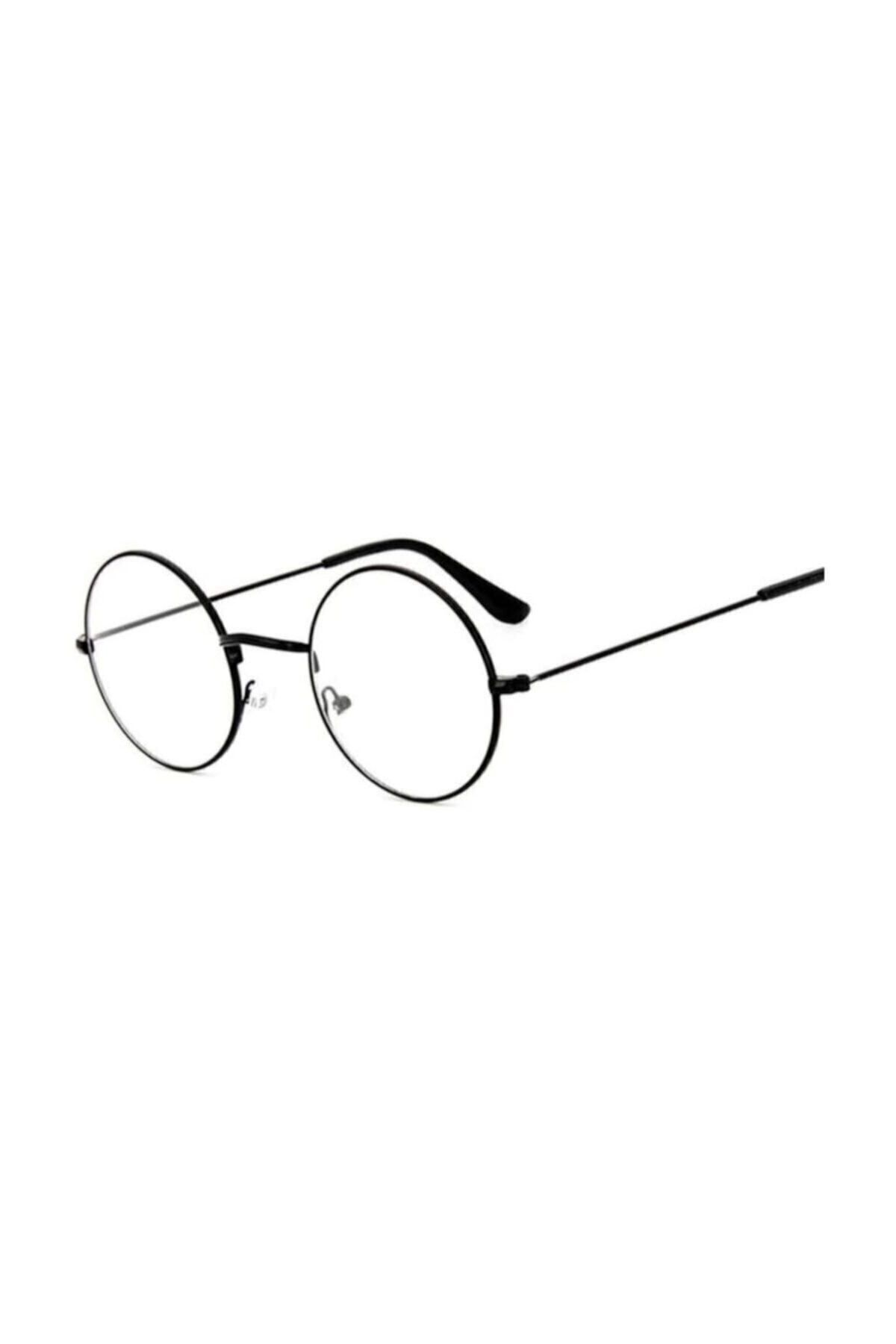 Şeffaf Camlı Retro Yuvarlak Harry Potter Siyah Gözlük siyah - Tek Ebat