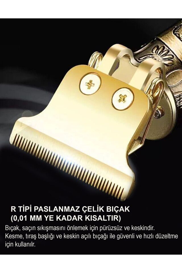 Emtu Life T-bıçak Şarjlı Saç Sakal Ense Vücut Traş Makinesi Altın - Tek Ebat