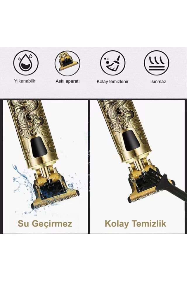 Emtu Life T-bıçak Şarjlı Saç Sakal Ense Vücut Traş Makinesi Altın - Tek Ebat