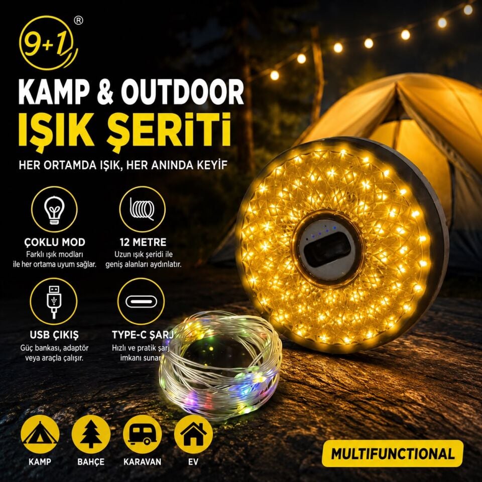 Güneş Enerjili Solar Kamp & Outdoor Işık Şeridi