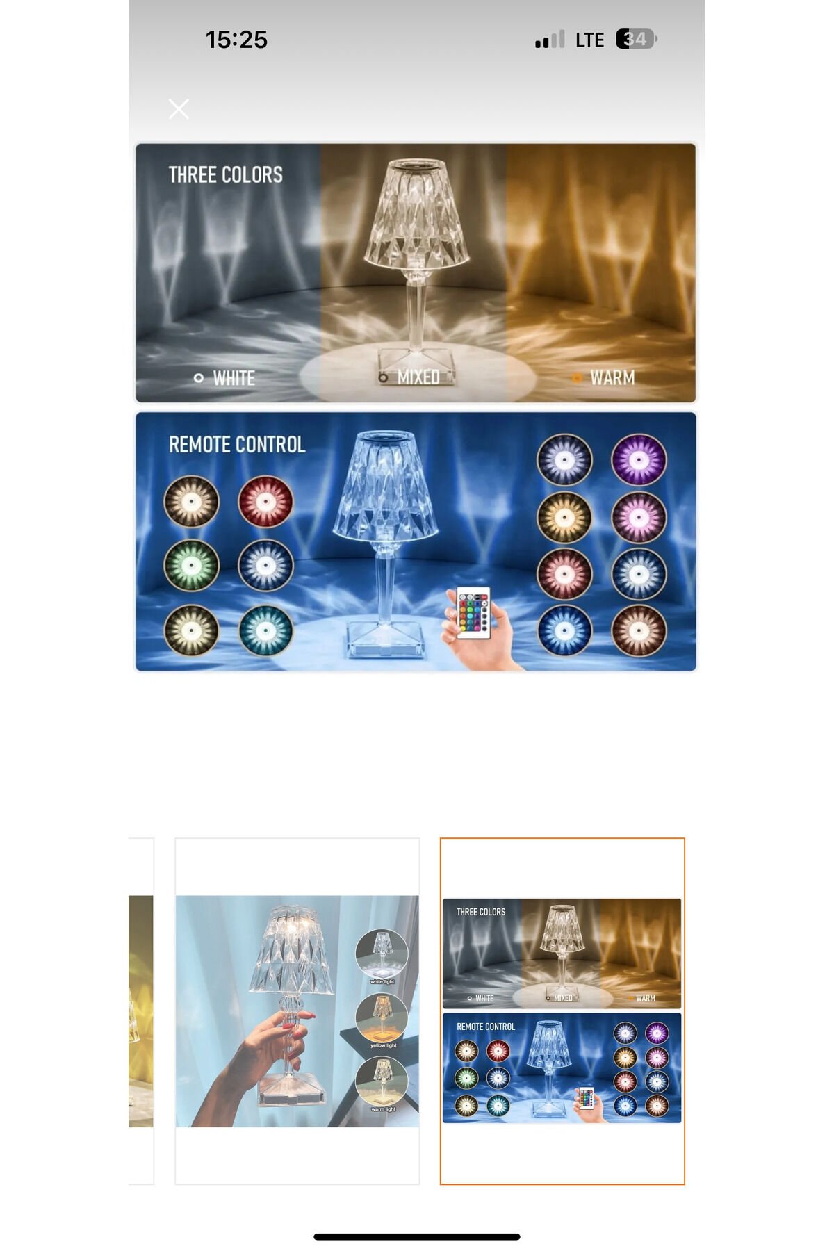 Akrilik Kristal Led Şarjlı Masa Üstü Lamba Rgb Kumandalı