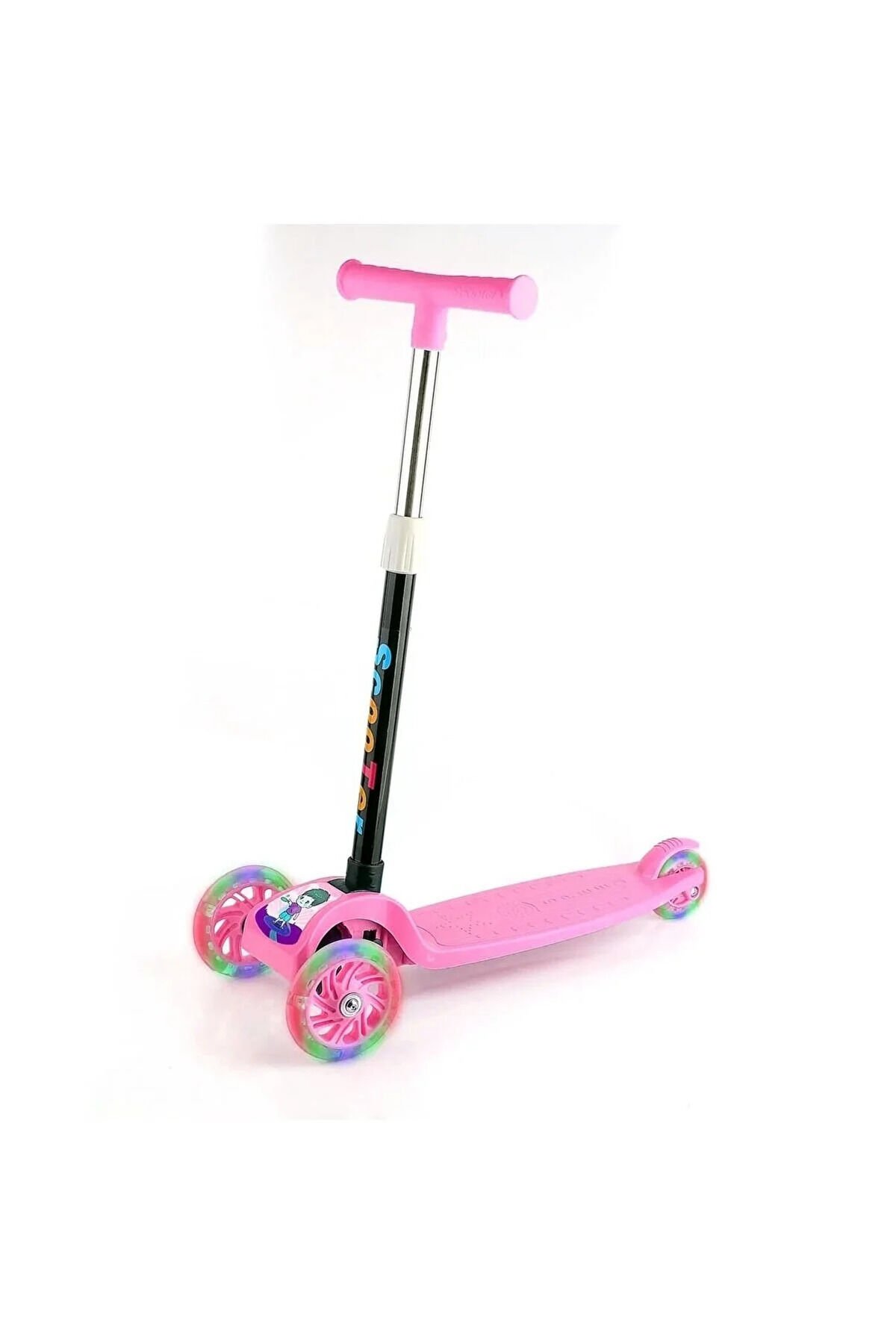 Tech Dn 80004 Işıklı Yükseklik Ayarlı Scooter Pembe1 - Tek Ebat