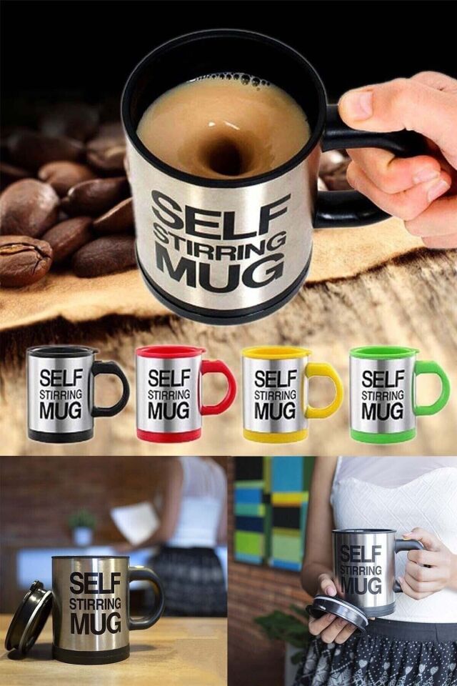 Kendini Karıştıran Mikser Kupa Termos Bardak Siyah - Self Stirring Mug SİYAH - Tek Ebat