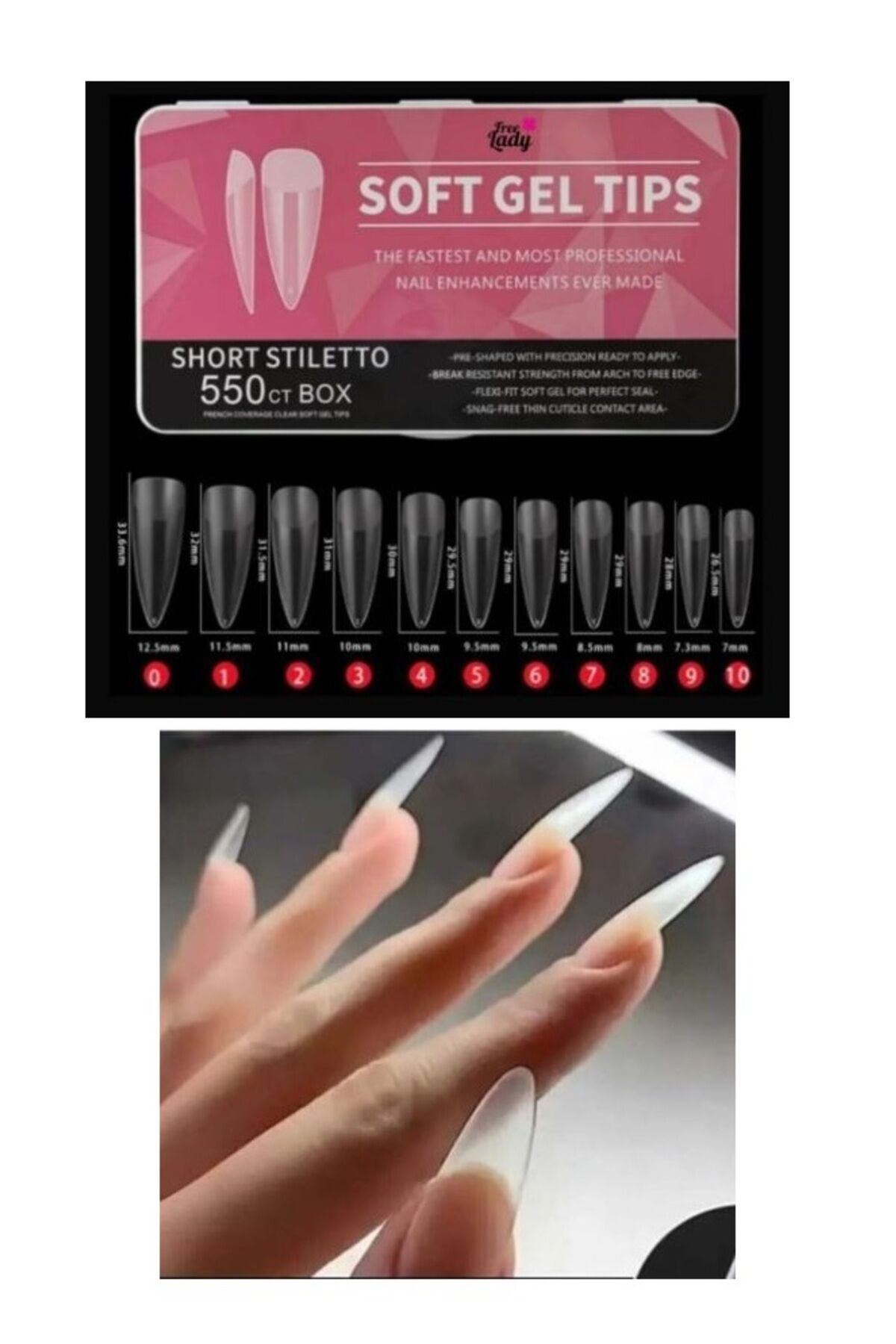 Protez Tırnak Soft Jel Tips 22 Kapsül 572’li Short Stiletto Yeni Sistem 3 - Tek Ebat