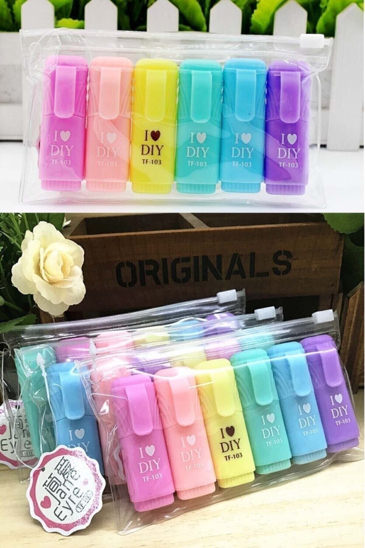 Mini Fosforlu Kalem 6'lı Öğrenci Işaretleme Kalemi - Pastel Renkler turkuaz - Tek Ebat