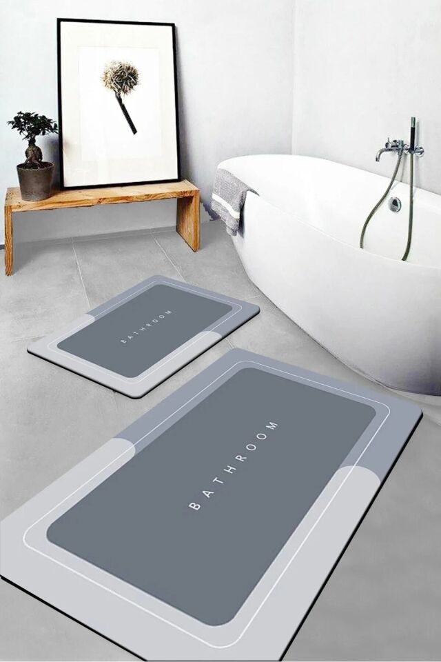 Banyo Paspası Kaymaz Tabanlı Su Emici Yapı 40x60cm Kare 1 Adet Gri - Tek Ebat - 40 x 60