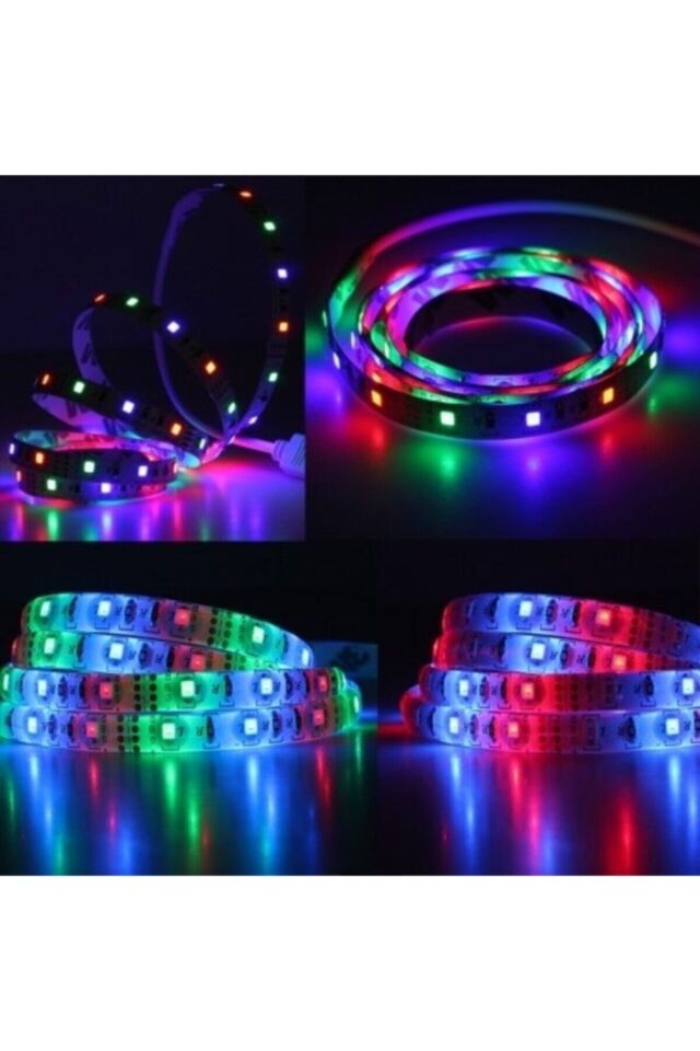 5 Mt. Rgb Şerit Led Seti Kumandalı Animasyonlu Tak Çalıştır Renkli Dekoratif Aydınlatma RGB - Tek Ebat
