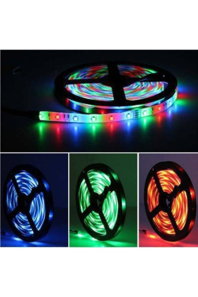 5 Mt. Rgb Şerit Led Seti Kumandalı Animasyonlu Tak Çalıştır Renkli Dekoratif Aydınlatma RGB - Tek Ebat