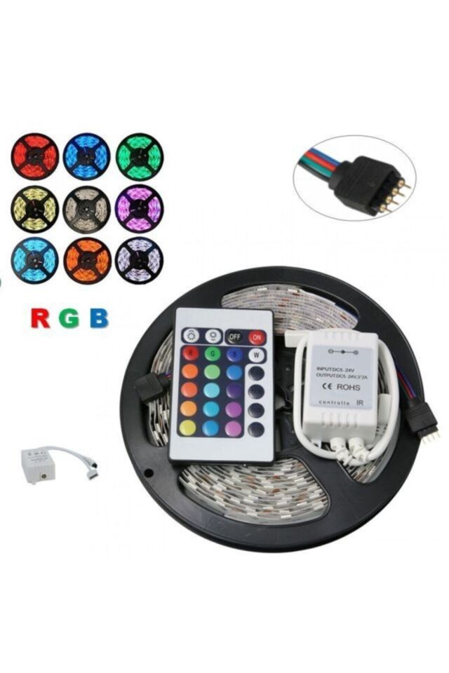 5 Mt. Rgb Şerit Led Seti Kumandalı Animasyonlu Tak Çalıştır Renkli Dekoratif Aydınlatma RGB - Tek Ebat