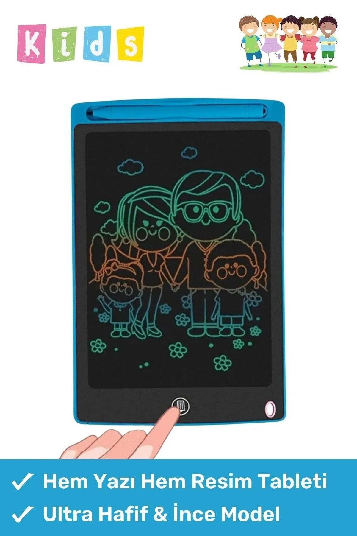 Lcd Ekranlı Kalemli Dijital Çizim Tableti Yazı Tahtası Boyama Resim Için Akıllı Çocuk Tablet 8,5 Inç Mavi - Tek Ebat