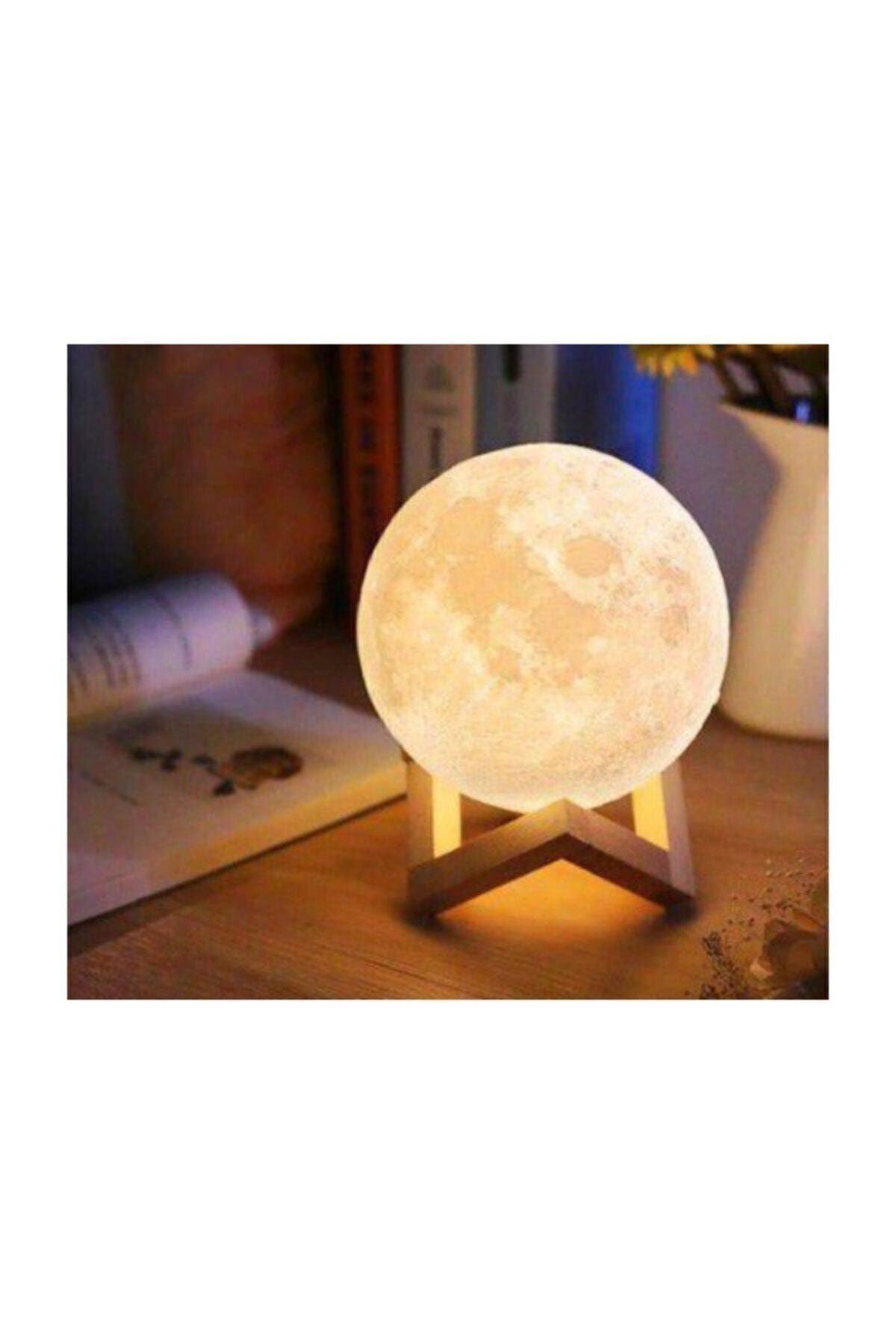3d Standlı Ay Gece Lambası Dekoratif Küre Led Beyaz - Tek Ebat - 12 x 14