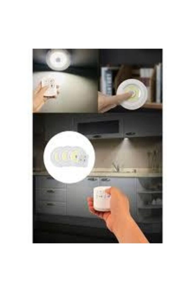 3lü Dokunmatik Işıldak Uzaktan Kumandalı Pilli Spot Led Lamba BEYAZ - Tek Ebat