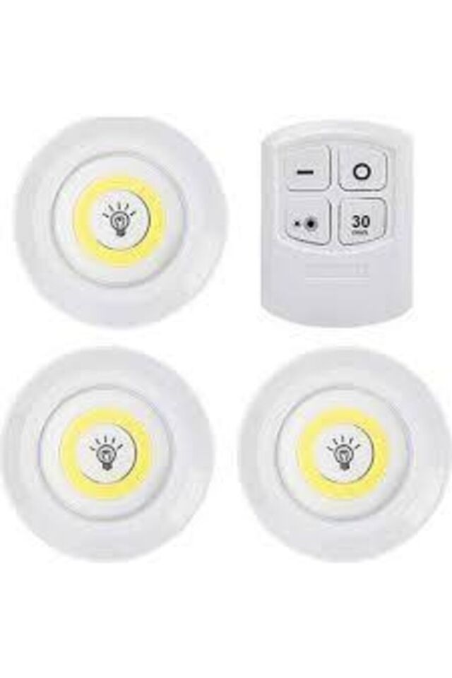 3lü Dokunmatik Işıldak Uzaktan Kumandalı Pilli Spot Led Lamba BEYAZ - Tek Ebat
