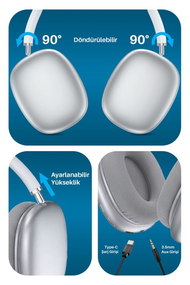2210 Kablosuz Bluetooth Kulak Üstü Kulaklık / Ayarlanabilir Kafa Bandı / Mikrofon / Aux