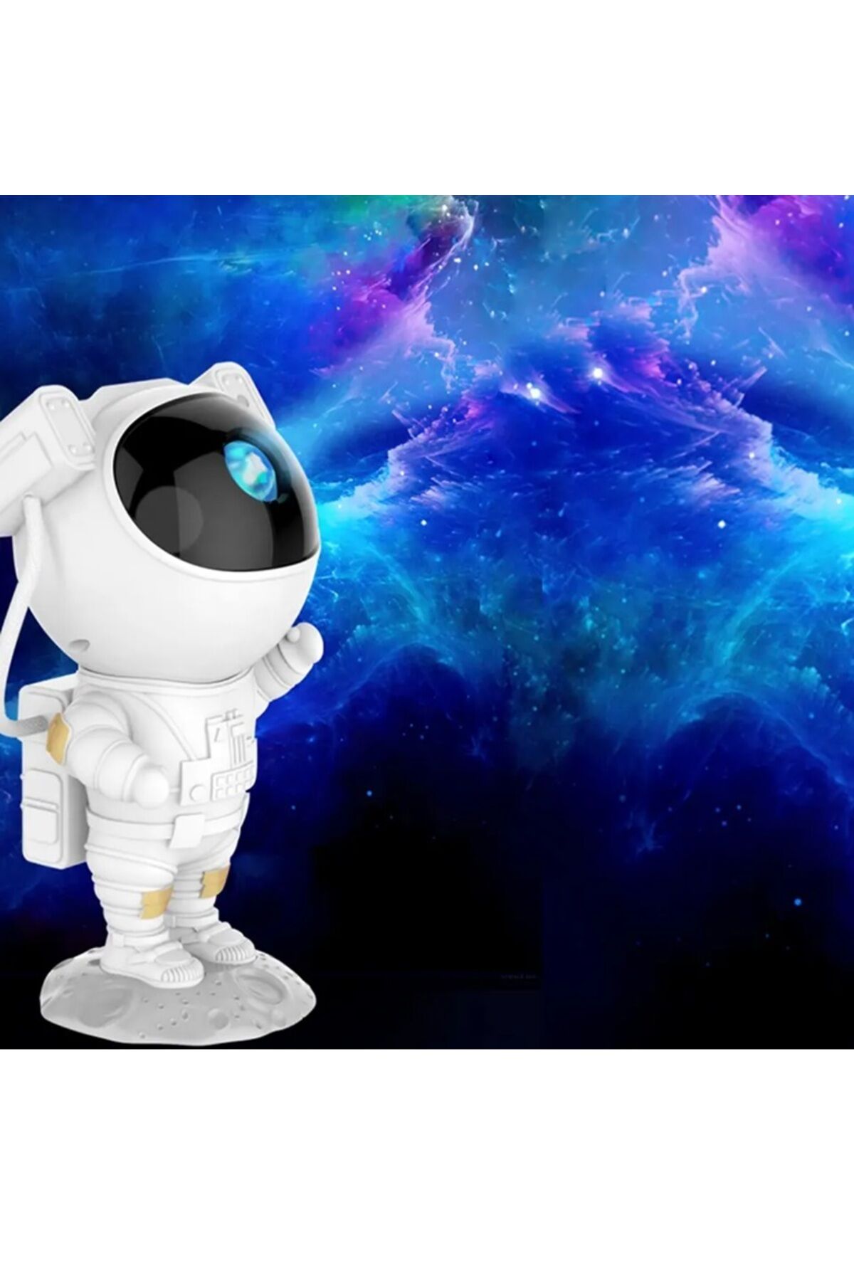Astronot Projektör Gece Lambası Yıldız Galaxy Efekti Beyaz - Tek Ebat