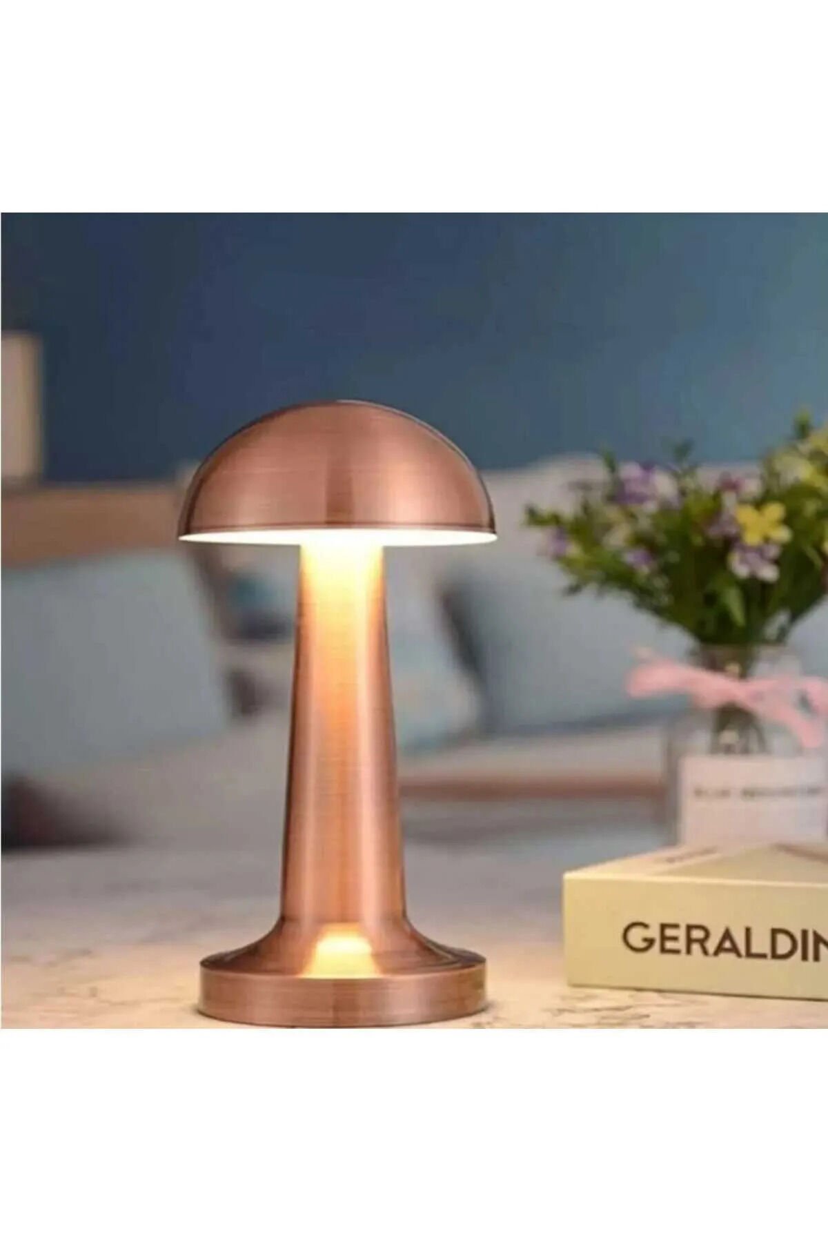 Şarjlı Dokunmatik Led Masa Lambası, Ayarlanabilir Renk Tonu, Çalışma Okuma Işığı Mantar Gece Lambası Gold - Tek Ebat - 9 x 23