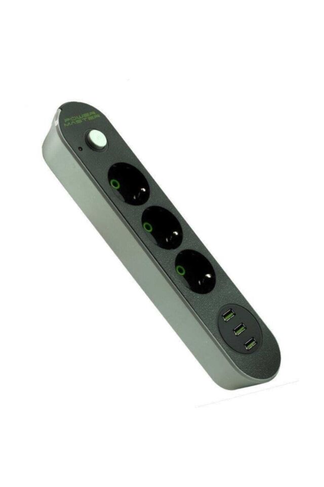 Usb Çıkışlı 3'lü 2 Metre Kablolu Akım Korumalı Priz 10a-2500 Watt yeşil - Tek Ebat