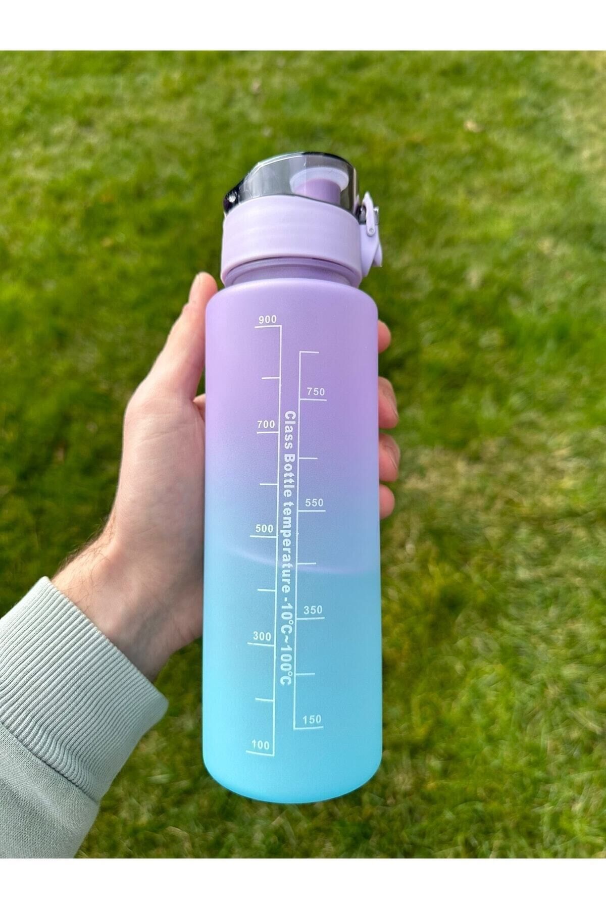 2li Su Matarası Su Şişesi Suluk 2 Lt 900ml Spor Salonu Su Şişesi Sticker mor mavi - Tek Ebat