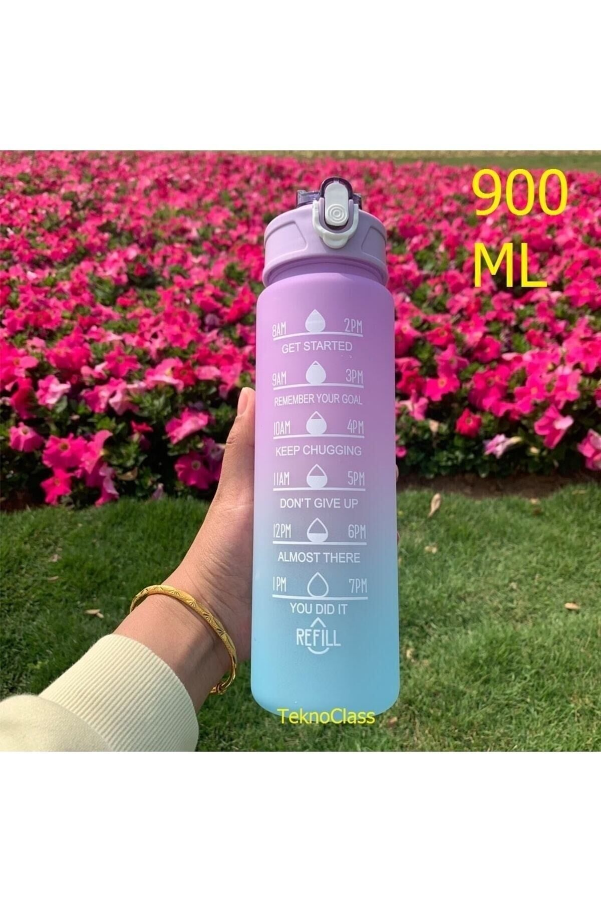 Motivasyonel Su Matarası Su Şişesi Suluk 900 Ml Tritan Spor Salonu Su Şişesi Bpa Içermez Suluk Mor - Tek Ebat