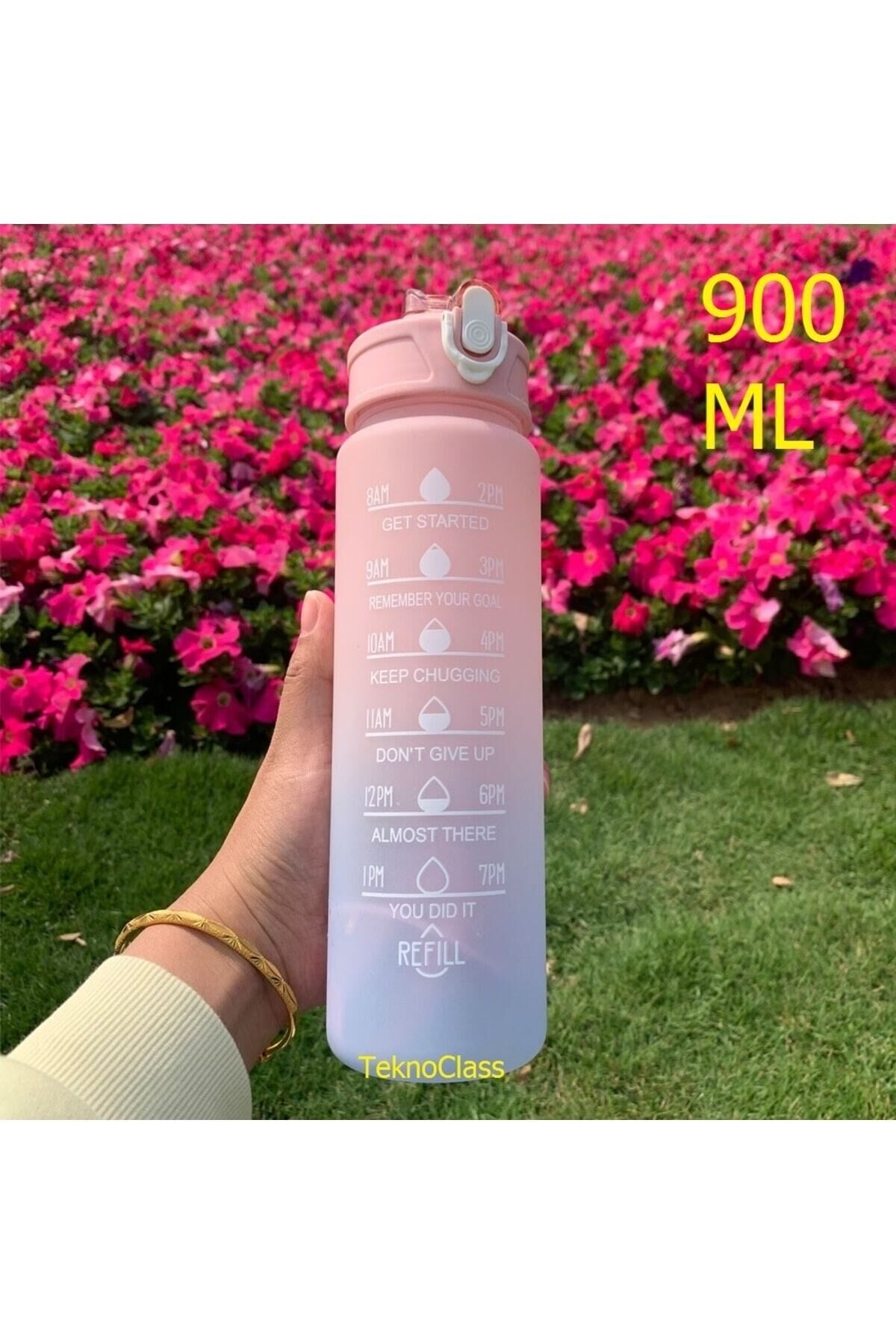 Motivasyonel Su Matarası Su Şişesi Suluk 900 Ml Tritan Spor Salonu Su Şişesi Bpa Içermez Suluk Pembe - Tek Ebat