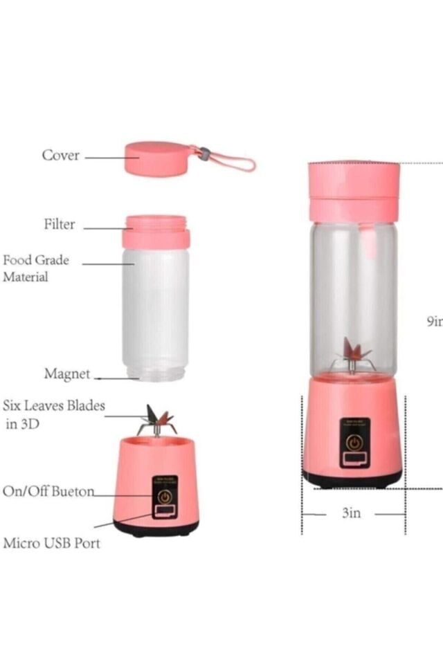 Mini Portatif Taşınabilir Mobil Kişisel Şarjlı Blender 380 ml C / F teknoşık