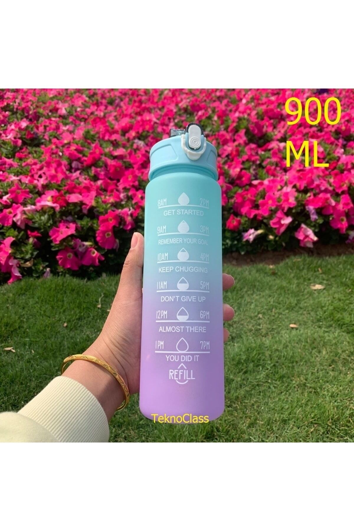 Motivasyonel Su Matarası Su Şişesi Suluk 900 Ml Tritan Spor Salonu Su Şişesi Bpa Içermez Suluk Mavi - Tek Ebat