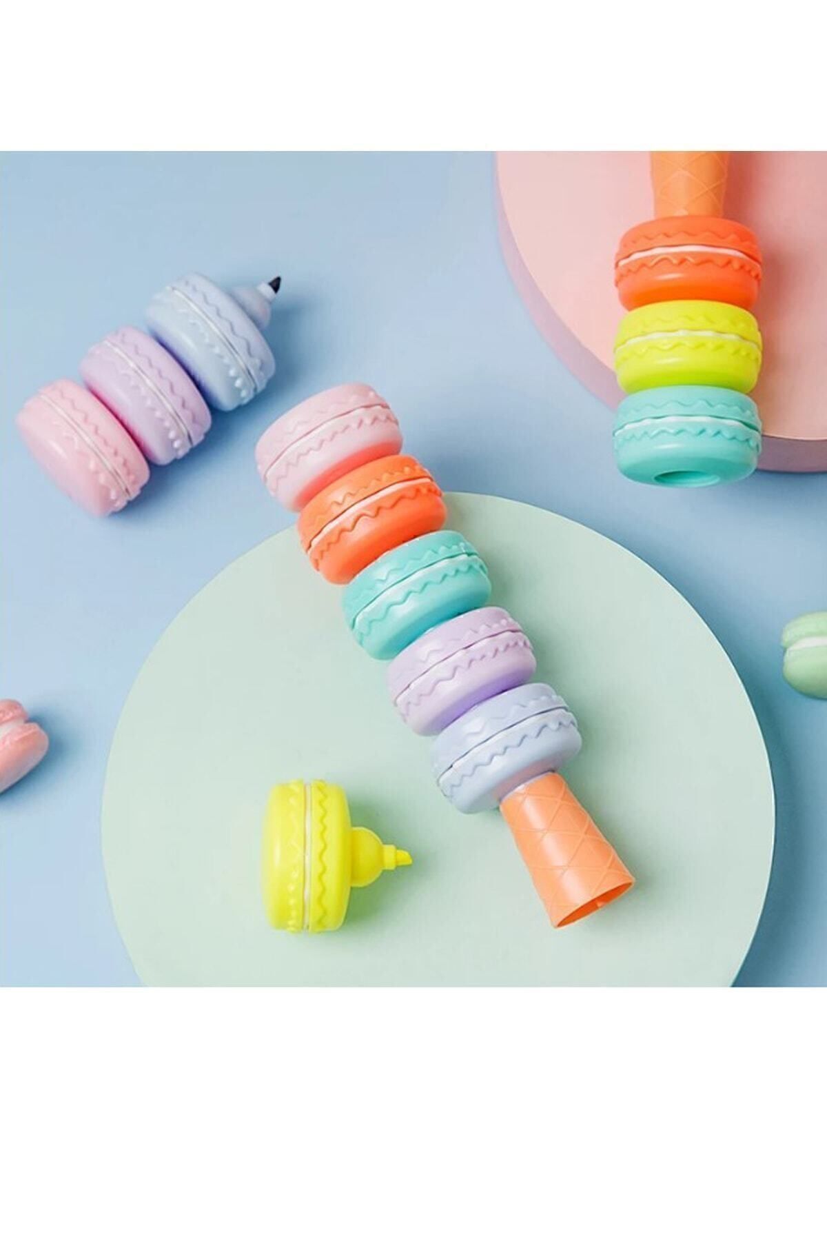 6 Renk Makaron Şekilli Fosforlu Kalem Pastel Renkler (md-038)