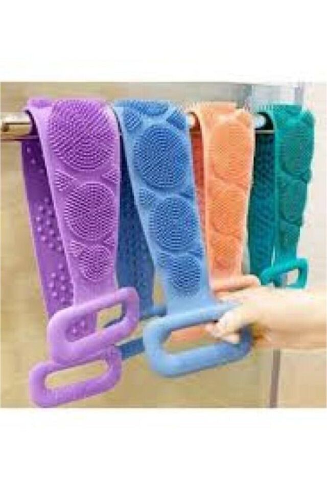 Aveo 1 Adet Çift Taraflı Banyo Sırt Kesesi Silikon Duş Lifi Fırçası 70 Cm