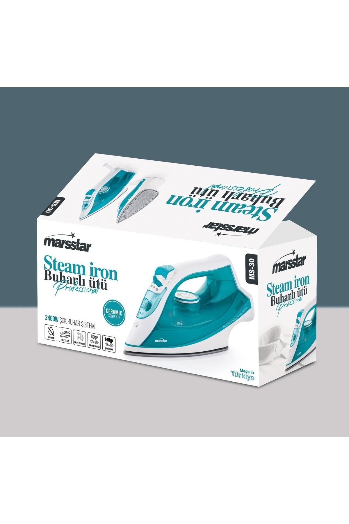 Seramik Tabanlı Ütü Steam Iron 2400 Watt Şok Buhar Sistemi - Yeşil Tek Ebat