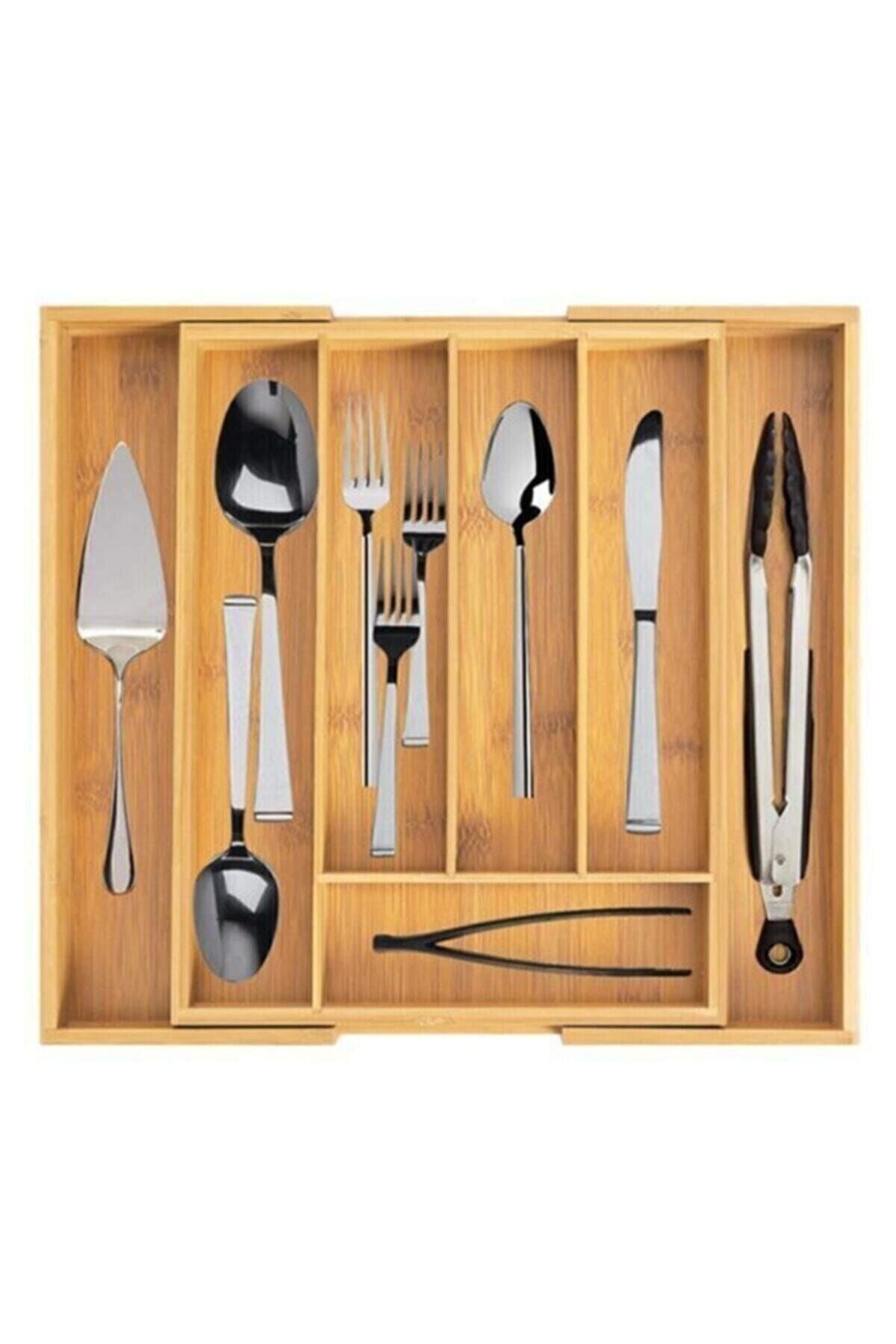 AzrlyAShop 7 Bölmeli Bambu Kaşıklık – Antibakteriyel Çekmece İçi Düzenleyici Organizer | D